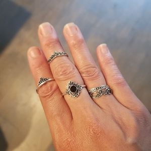 Bohemian Antique Hippie Silver Ring Set of 5
